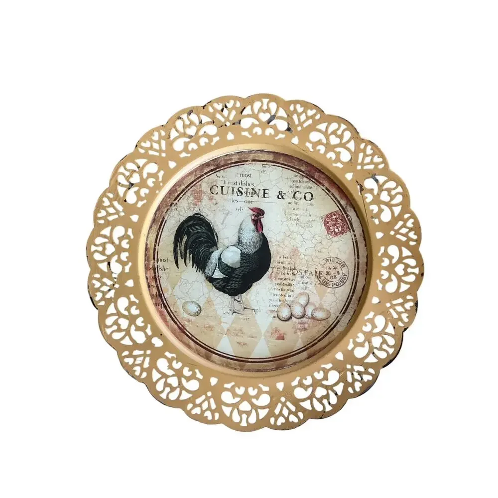 Set Of 3 Metal Chicken/Rooster Plates Wall Decor 12